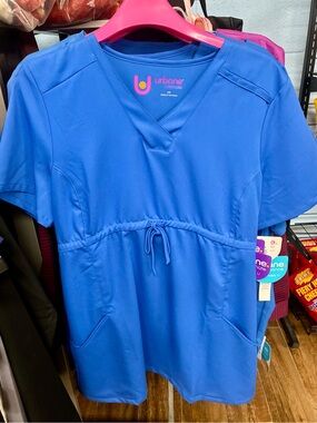 Women's V-Neck Drawstring Scrub Top - Royal Blue